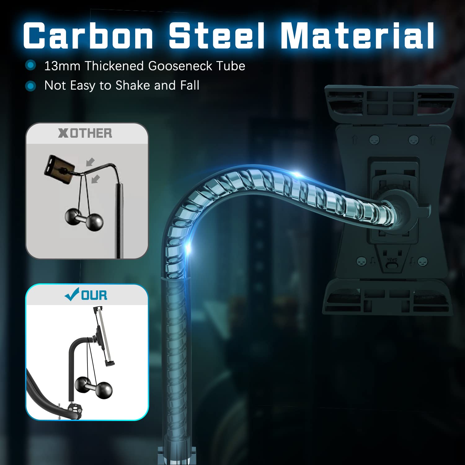 Exercise Bike Tablet Holder, Treadmill Spin Bike Gooseneck Adjustable Arm Mount, Microphone Stand Tablet Holder Stationary Handl