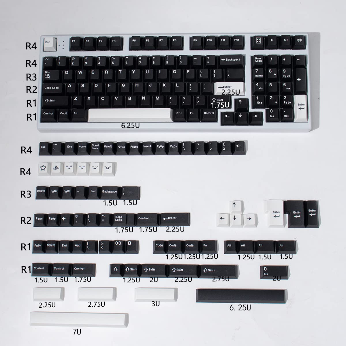 Black White Wob Keycaps Set 173 Keys Cherry Profile Doubleshot Custom Keycaps Iso Ansi For Cherry Mx Gateron 60% 65% 75% 95% Mec