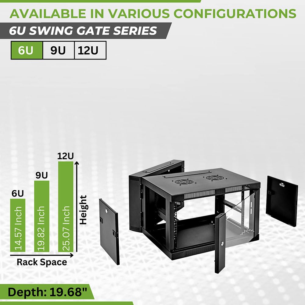 Navepoint 6U Server Cabinet With Hinged Back   25.5    Deep, 6U Server Rack Enclosure With Locking Glass Door, Wall Mount Rack W