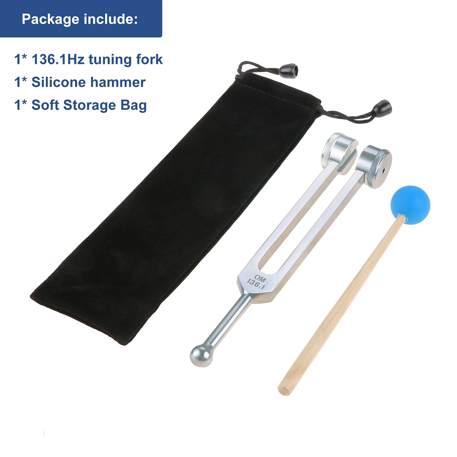 Om 136.1Hz Solfeggio Tuning Fork With Silicone Hammer Bag For Sound, Musical Instrument, Vibration, Heart Chakra Yoga
