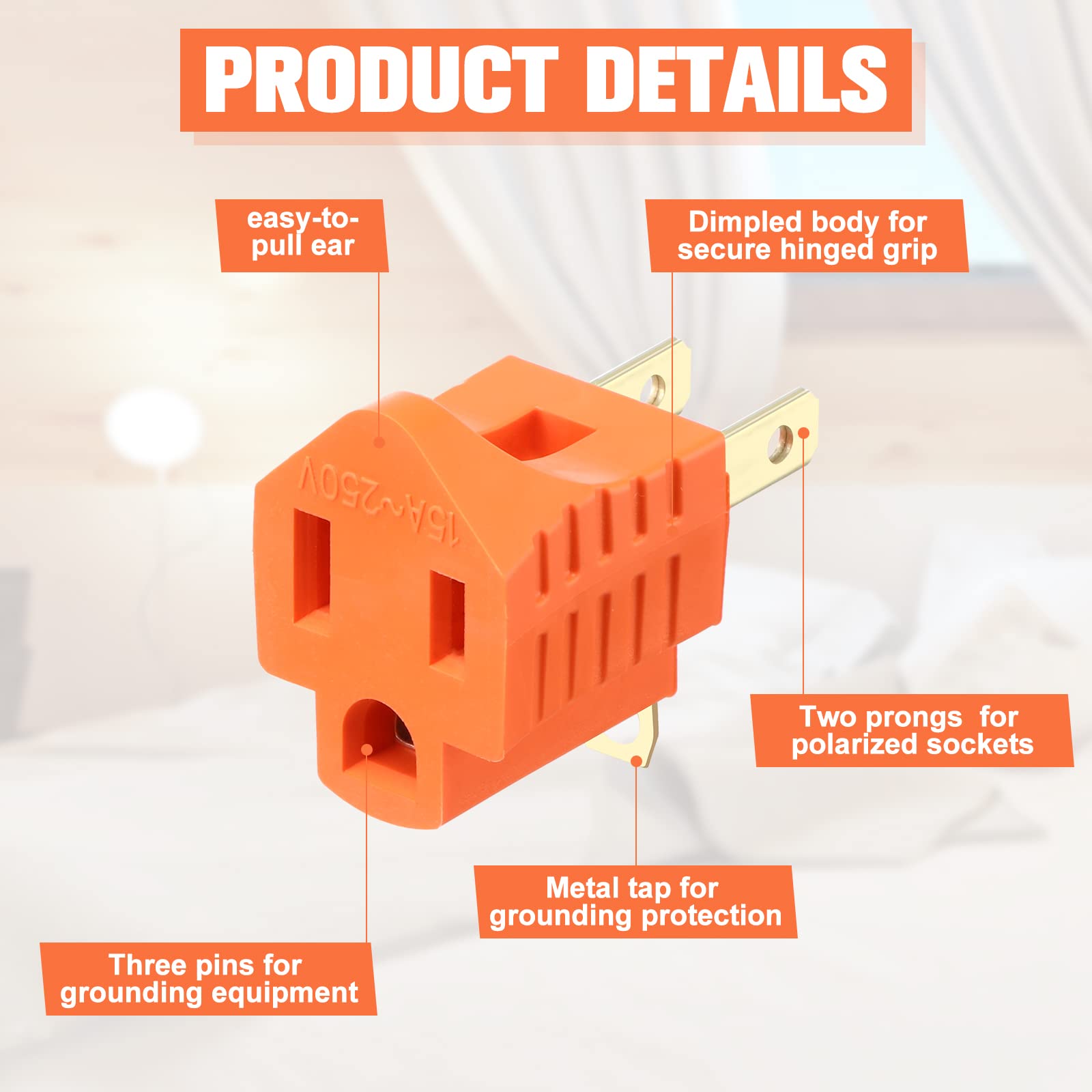 20 Pieces 3 Prong To 2 Prong Adapter Polarized Grounding Converter Grounding Converter Outlet Adapter For Wall Outlets Plugs Hou