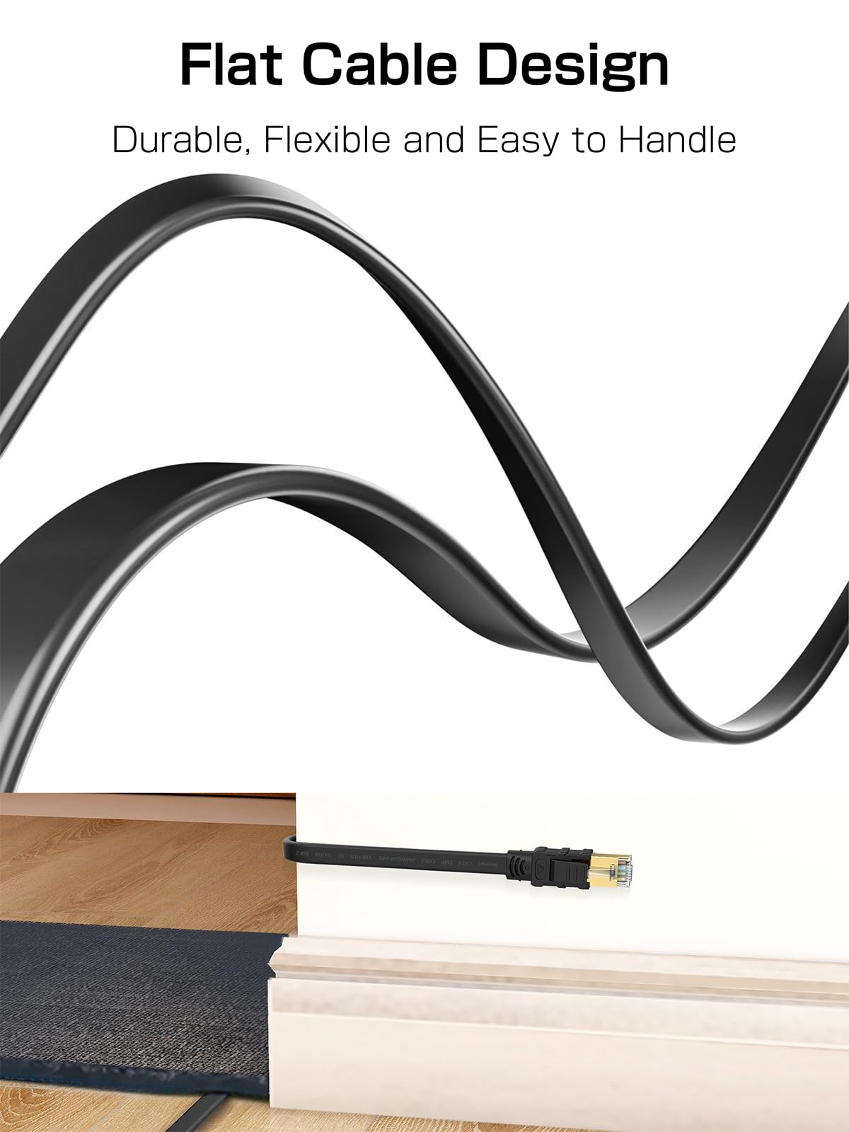 Senetem Cat 8 Ethernet Cable 50Ft, High Speed 40Gbps 2000Mhz Flat Internet Network Patch Cord, Rj45 Shielded Outdoor&Indoor Lan