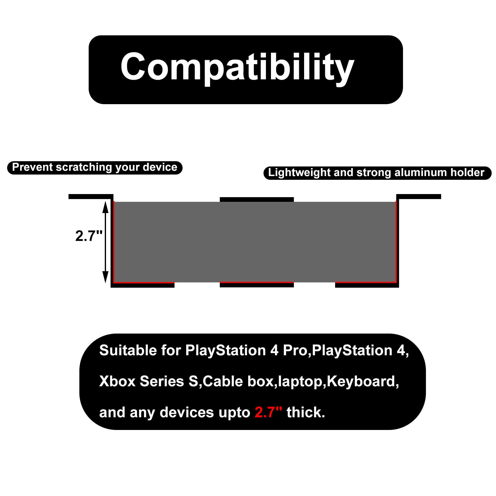 Piaolgyi Under Desk Laptop Holder Mount With Screw,Bracket Devices Upto 2.7'' Under Desk Mount For Ps4,Xbox Series S,Xbox One S,