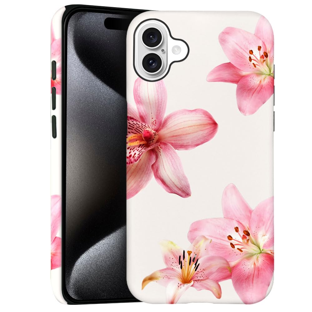 Case for iPhone 16 - Slim Fit Anti-Scratch Phone Case for Girl Women - Pink Hibiscus Tropical Floral (Frosted)