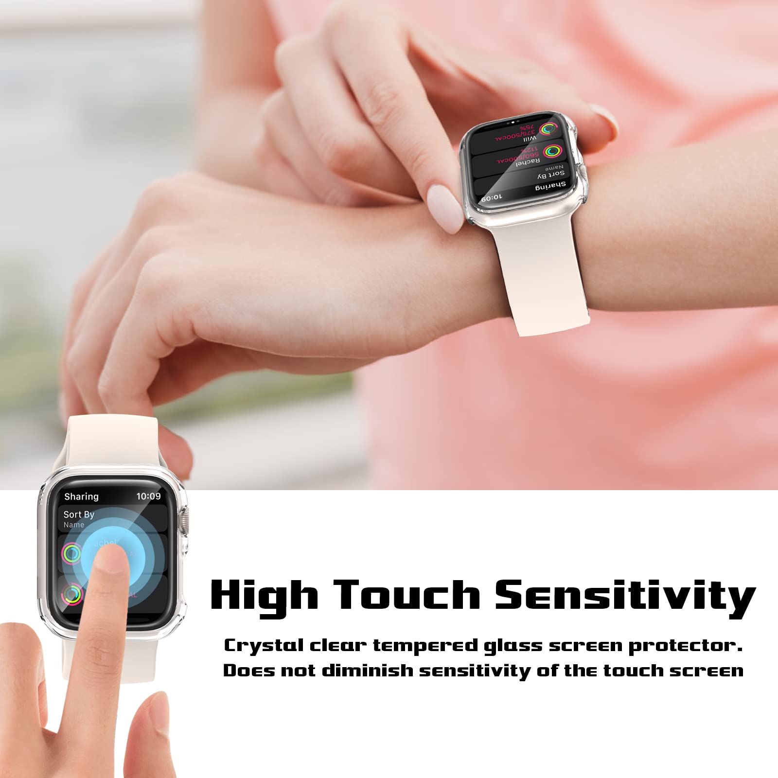 Ewuonu 2 Pack Hard Pc Case For Apple Watch Series 9 Series 8/7 41Mm Screen Protector, Tempered Glass Film Hard Bumper Anti Scrat