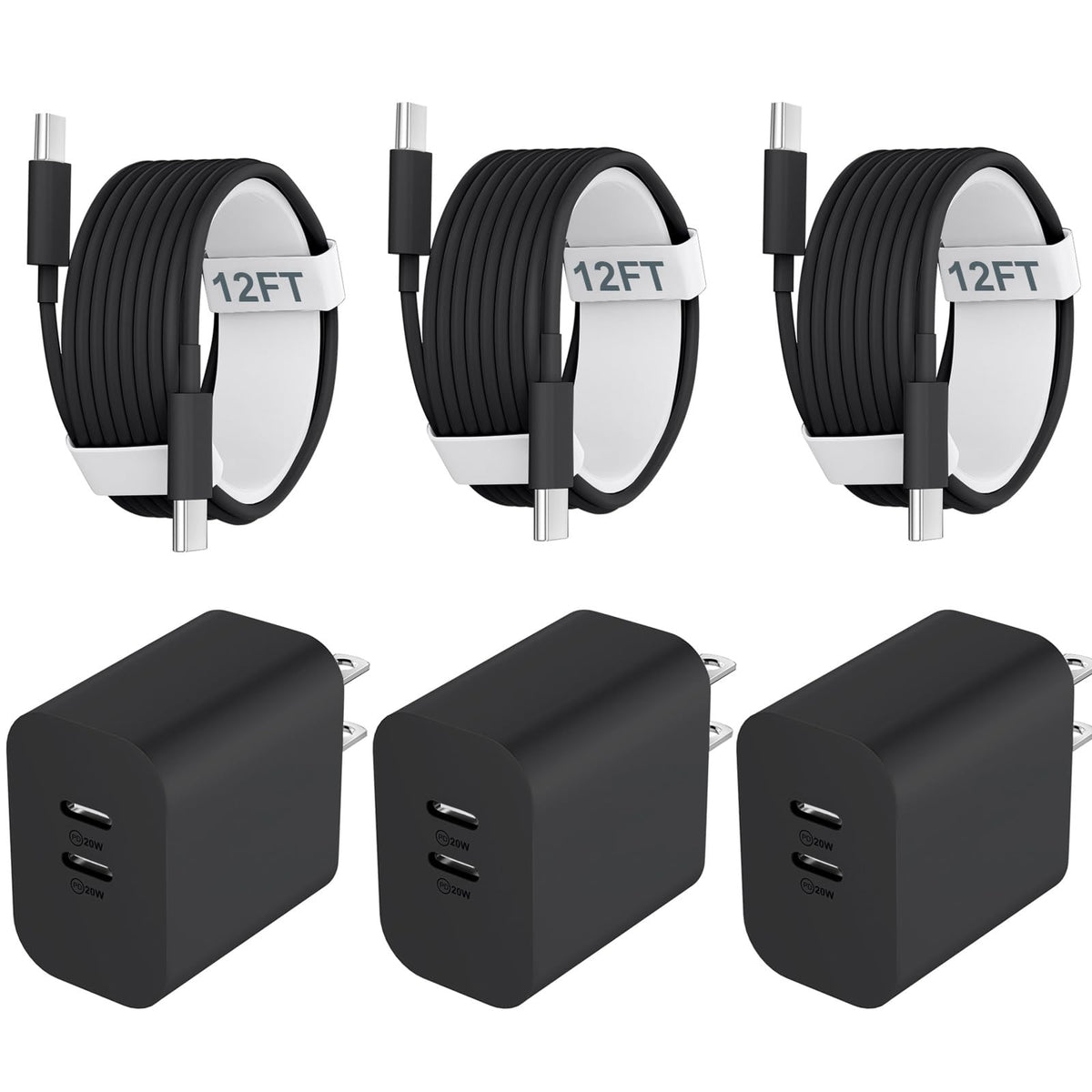 Usb C Charger For Iphone 15 Pro Max Charger Fast Charging, 20W Usb C Charger Block With 12Ft Long Usb C To C Fast Charging Cord