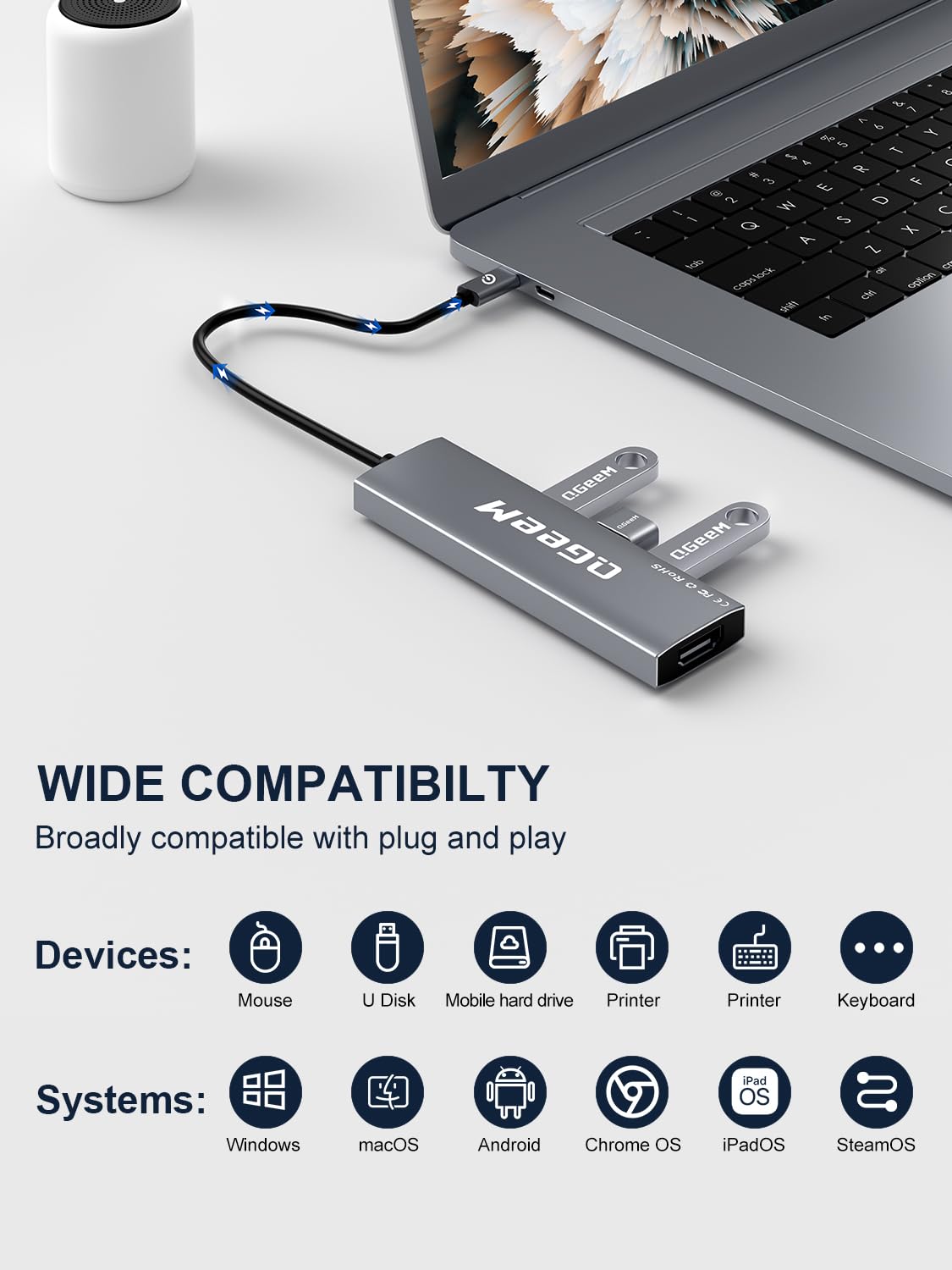 Qgeem Usb C Hub 5 In 1 Multi-Port Digital Av Adapter 4K Hdmi, 100W Power Delivery, 3 Usb-A Data Ports, Usb C Dongle For Macbook