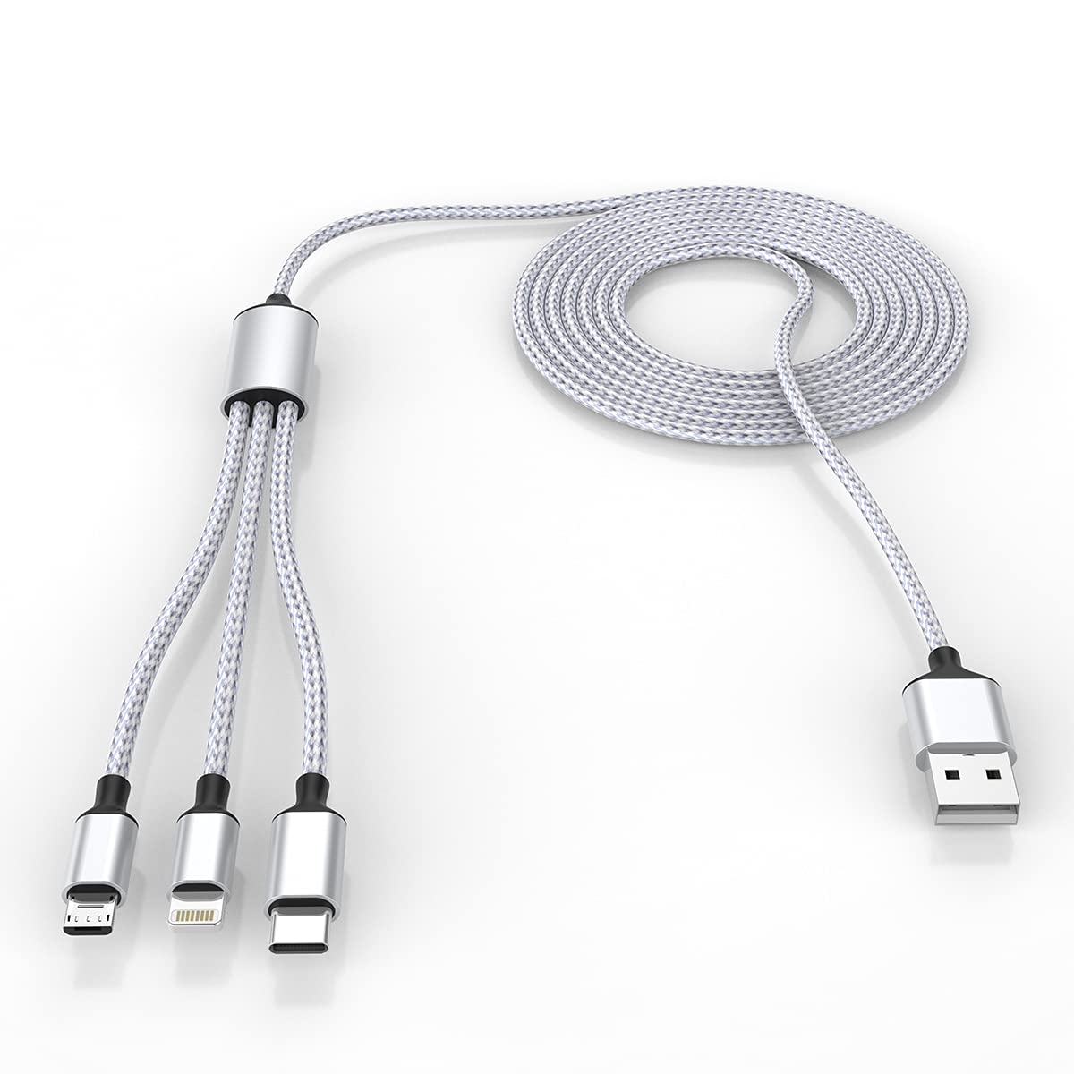 Multi 3 in 1 USB Long iPhone Charging Cable, 3M/10Ft Nylon Braided Universal Phone Charger Cord USB C/Micro USB/Lightning Connec
