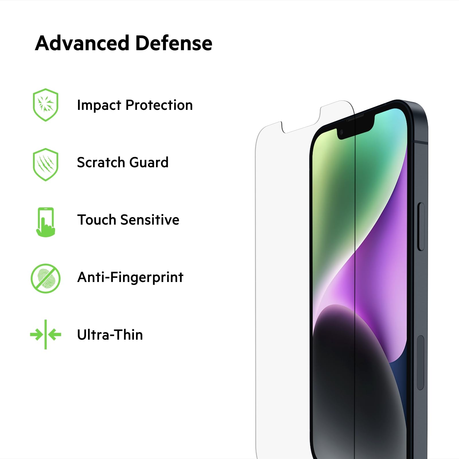 Belkin Iphone 14, Iphone 13, Iphone 13 Pro Screen Protector Temperedglass, Antimicrobial Treated, Easy Application Bubble Free W