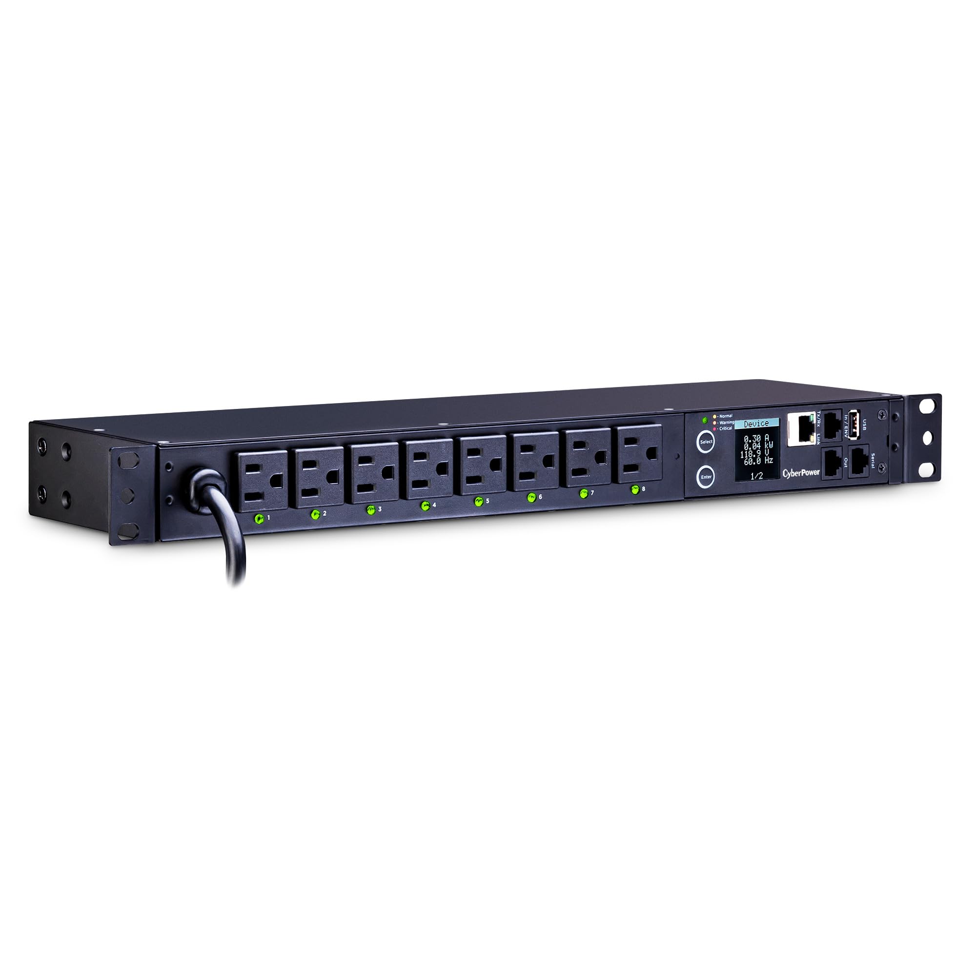 Cyberpower Pdu81001 Switched Metered By Outlet Pdu, 100 120V/15A, 8 Outlets, 1U Rackmount