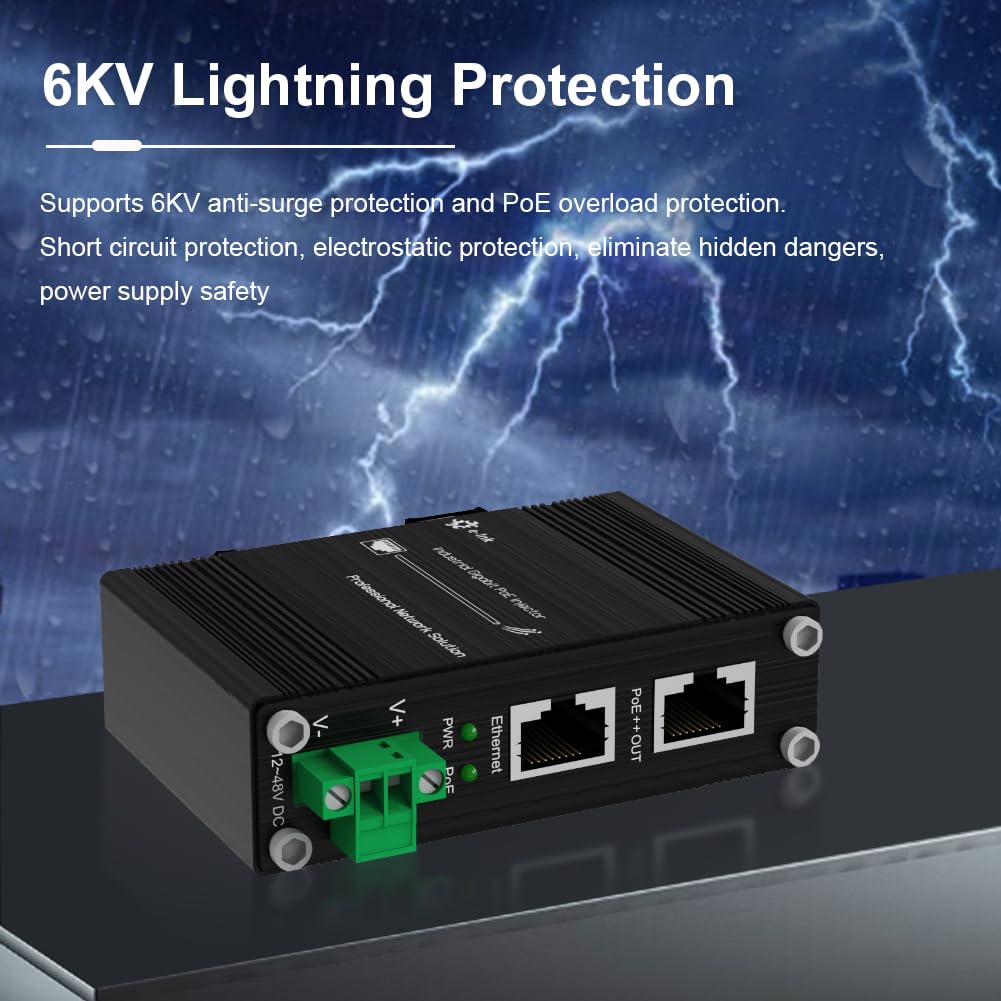 E Link Industrial 2.5G Hardened 1 Port Ethernet Input + 1 Port Ieee 802.3At/Bt 95W Poe++ Output Injector With 12~48V Dc Power In