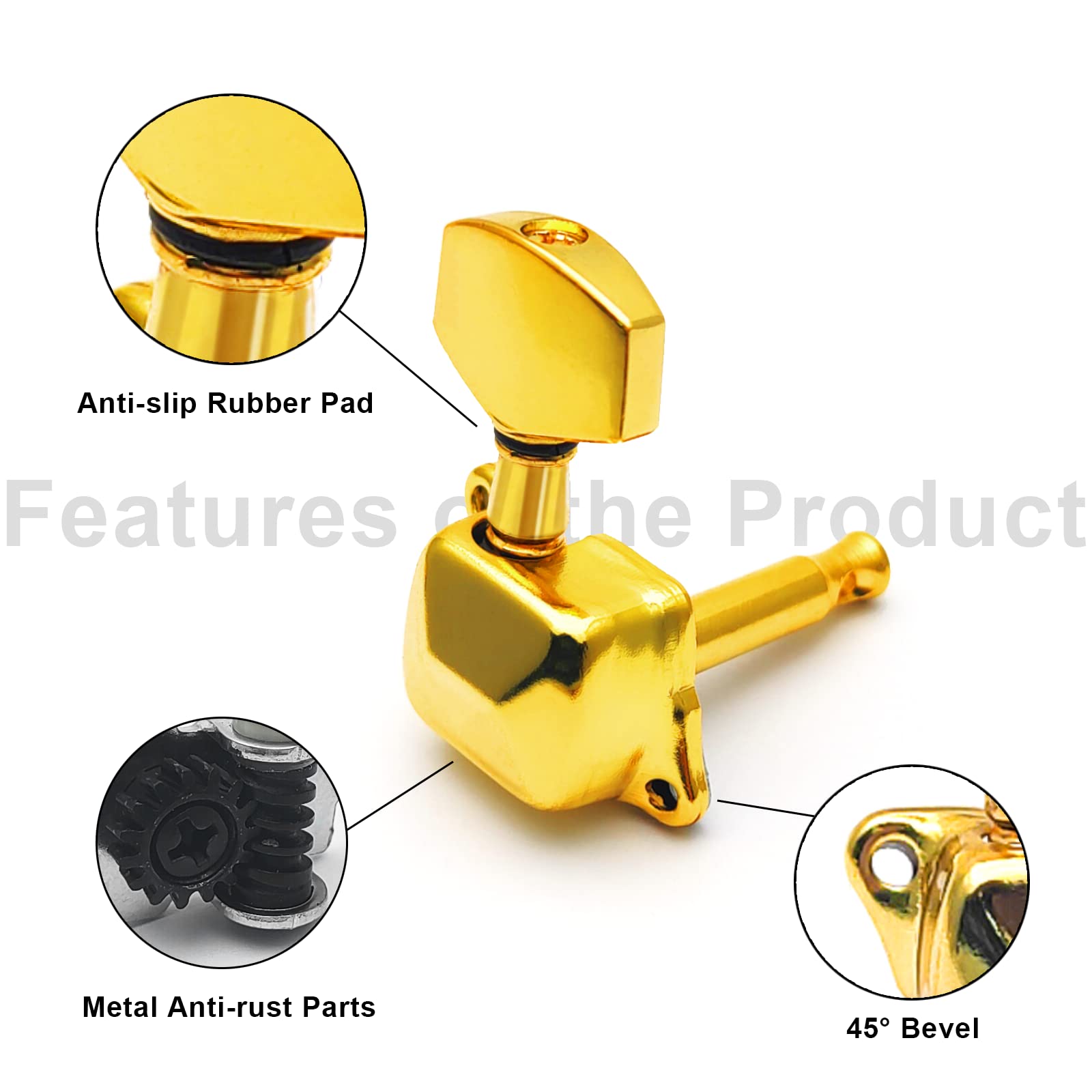 Saphue 3+3 Semi Closed Guitar Tuners String Tuning Pegs Keys Machine Heads Set For For Acoustic Or Electric Guitar (Gold)