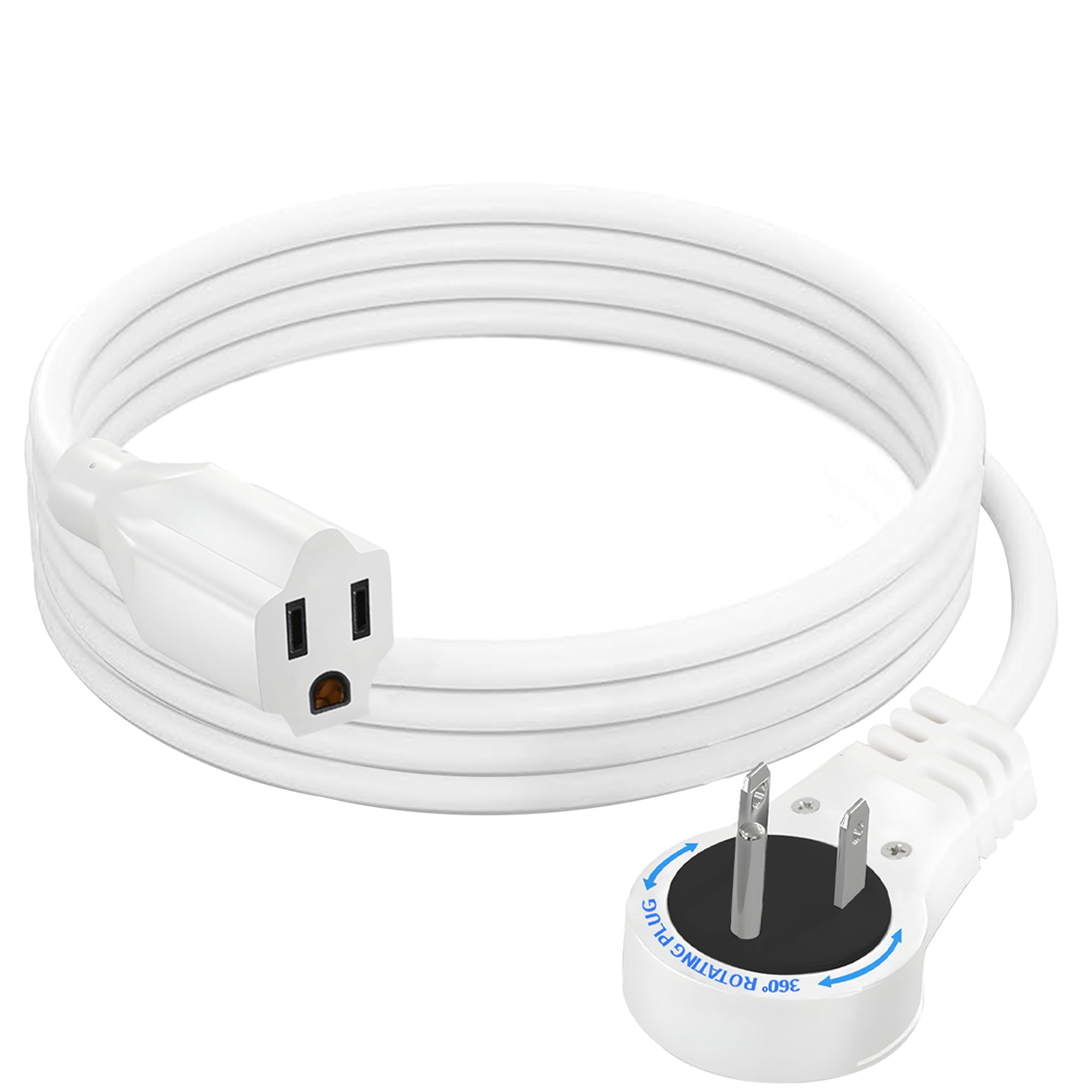 Electery 360 Rotating Flat Plug Extension Cord 6 Ft 16 Awg White Extension Wire, Power Cord For Indoor And Office Use, Slim Plug