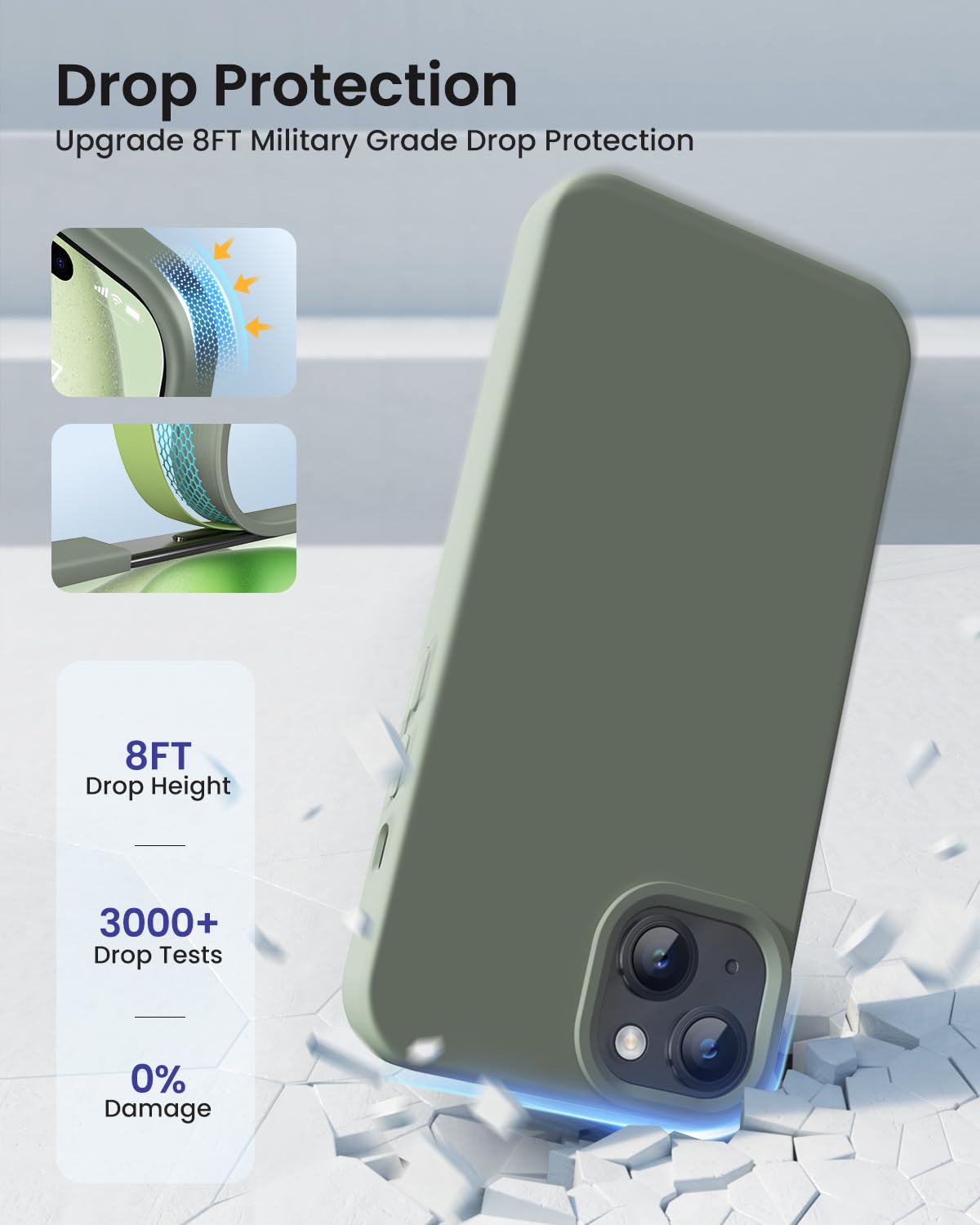 Buydot Designed For Iphone 15 Case, Silicone [12Ft Military Grade Protection] Phone Case With [2 Screen Protectors], [Anti Scrat