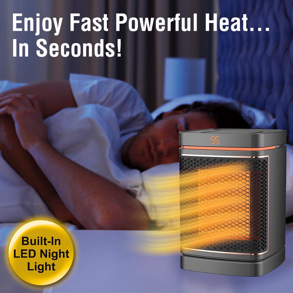 Ontel Handy Heater Copper Core Pure Warmth Ceramic Space Heater (1500 W), Adjustable Thermostat, Portable Heater For The Bedroom