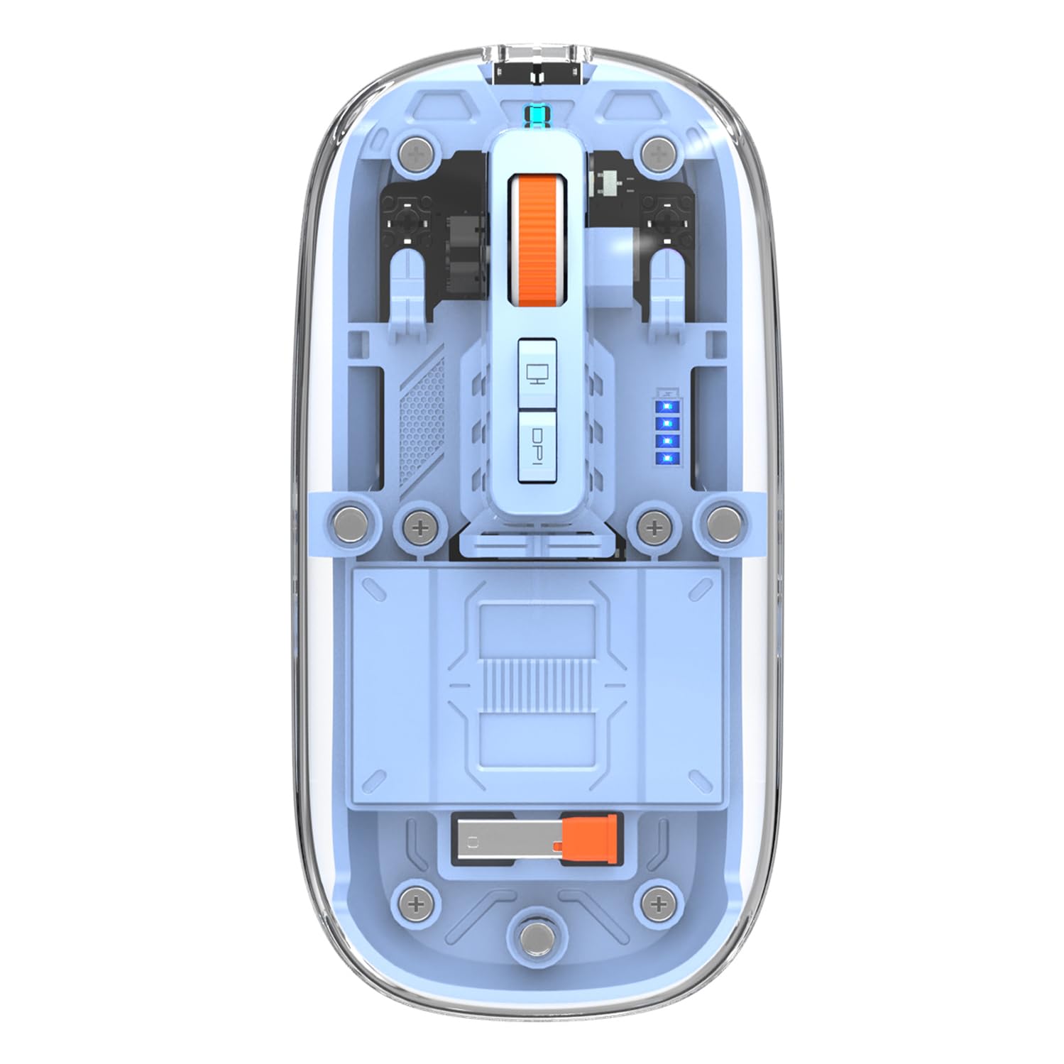 FMOUSE Modern Transparent Slim Wireless Mouse - Magnetic Shell Design, 3-Mode (Dual Bluetooth + USB), Rechargeable, One-Touch De