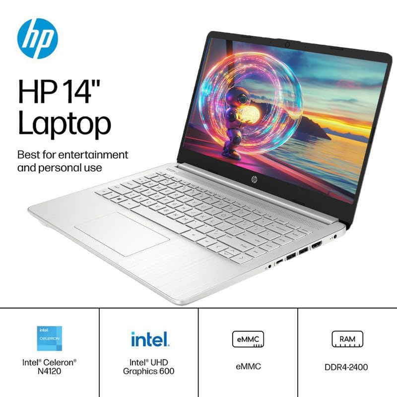 Hp 14 Hd Laptop For Students&Business, Intel Quad-Core Cpu, 8Gb Ram, 256Gb Storage(128Gb Emmc+128Gb Sd Card), One Year Office 36