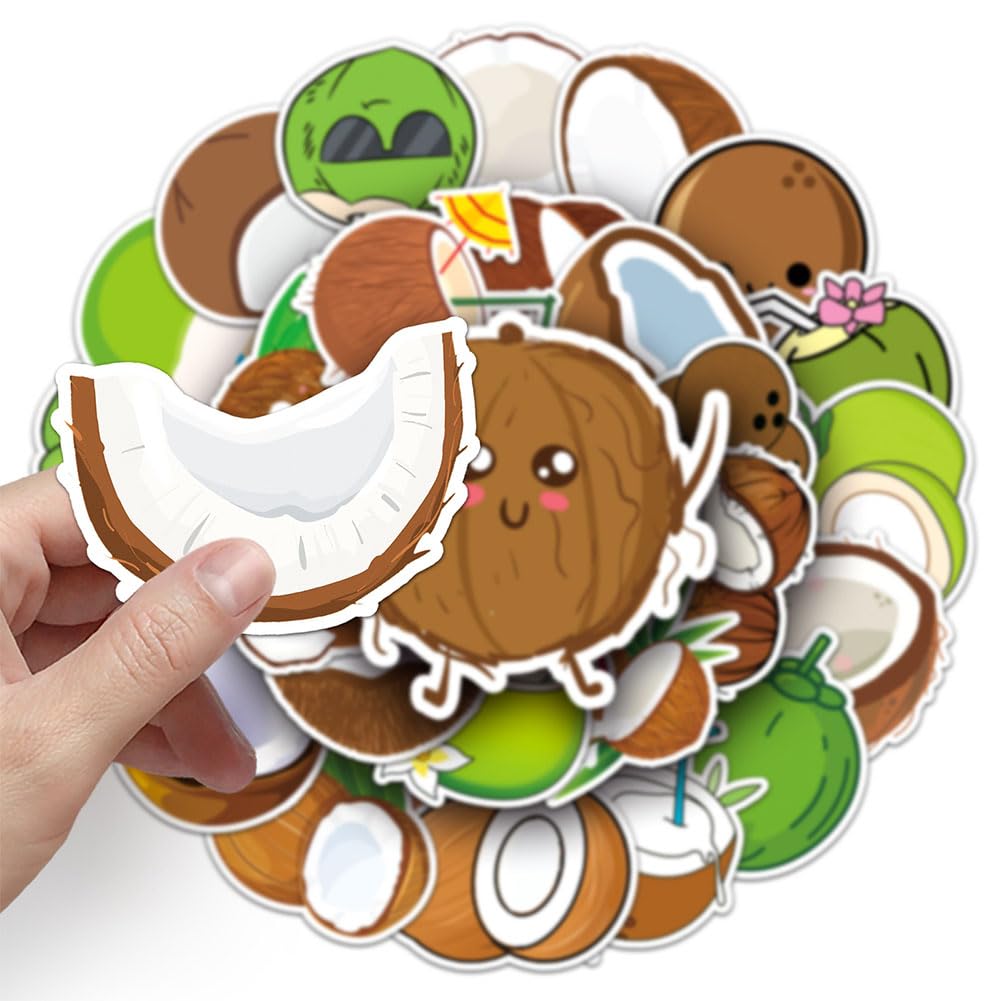Coconut Stickers |50Pcs Coconut Waterproof Vinyl Decals For Water Bottles Laptop Luggage Cup Computer Mobile Phone Skateboard Gu