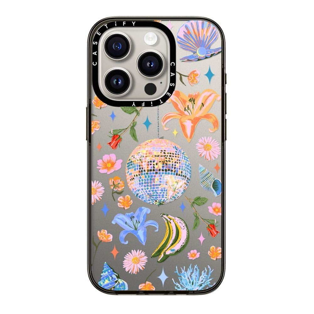 Casetify Compact Case For Iphone 15 Pro [2X Military Grade Drop Tested / 4Ft Drop Protection]   Disco Magic   Clear Black