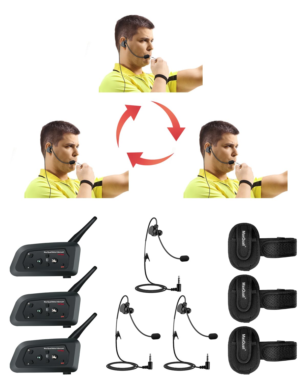 Maxquall Referee Headset 3 People Talk Same Time Football Soccer Wireless Arbitro Communication System-Latest Chip-Newly Designe