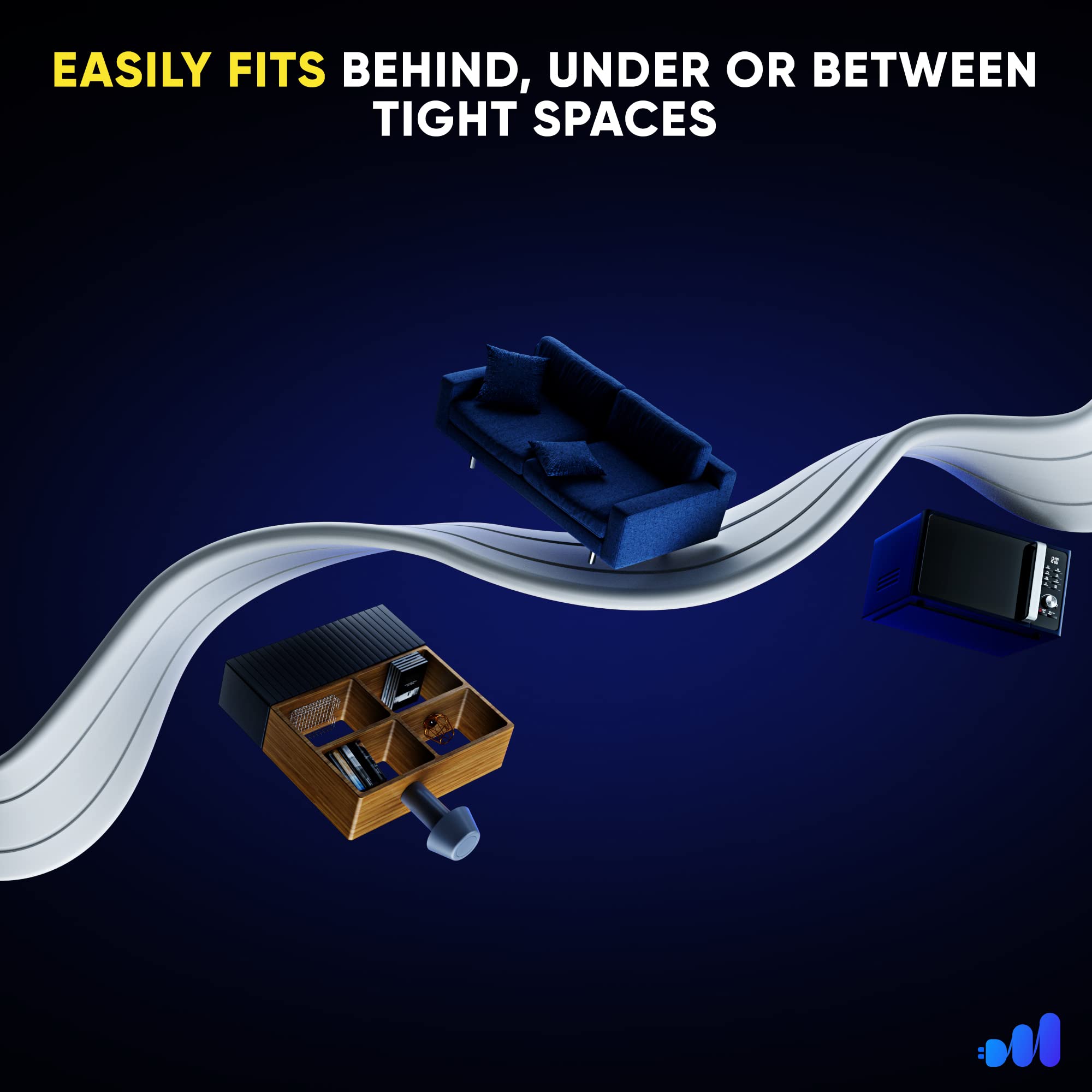 Maximm Extension Cord With Multiple Outlet 25 Ft, With Space Saving Flat Plug Design, White, 16 Gauge, Flat Extension Cord Etl L