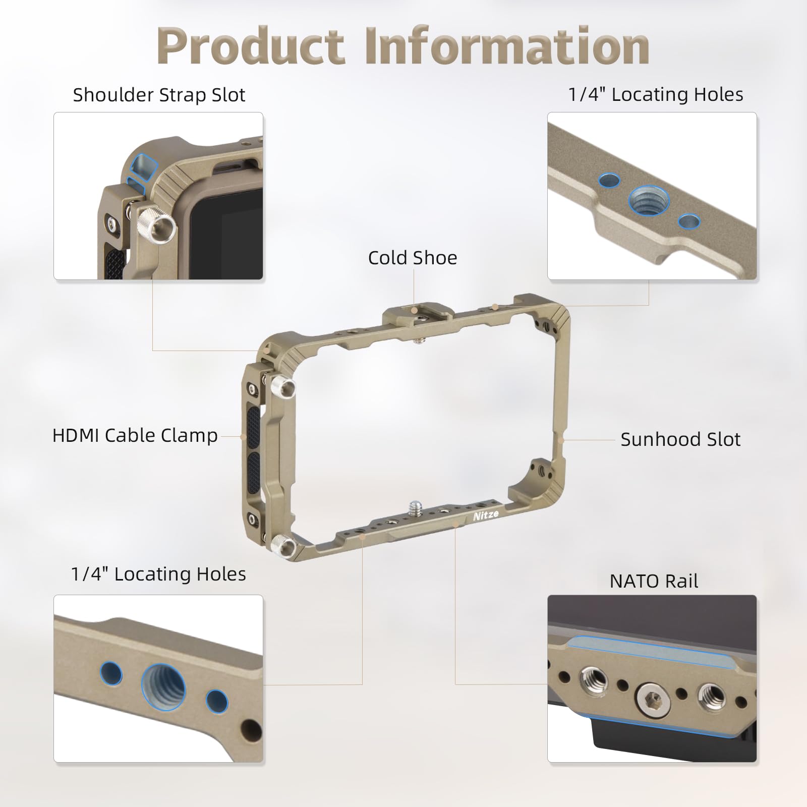 Nitze Cage Kit For Atomos Ninja/Ninja Ultra/Ninja V/Ninja V Plus/Shinobi/Zato Connect Monitor With Hdmi Cable Clamp And Pu Sunho