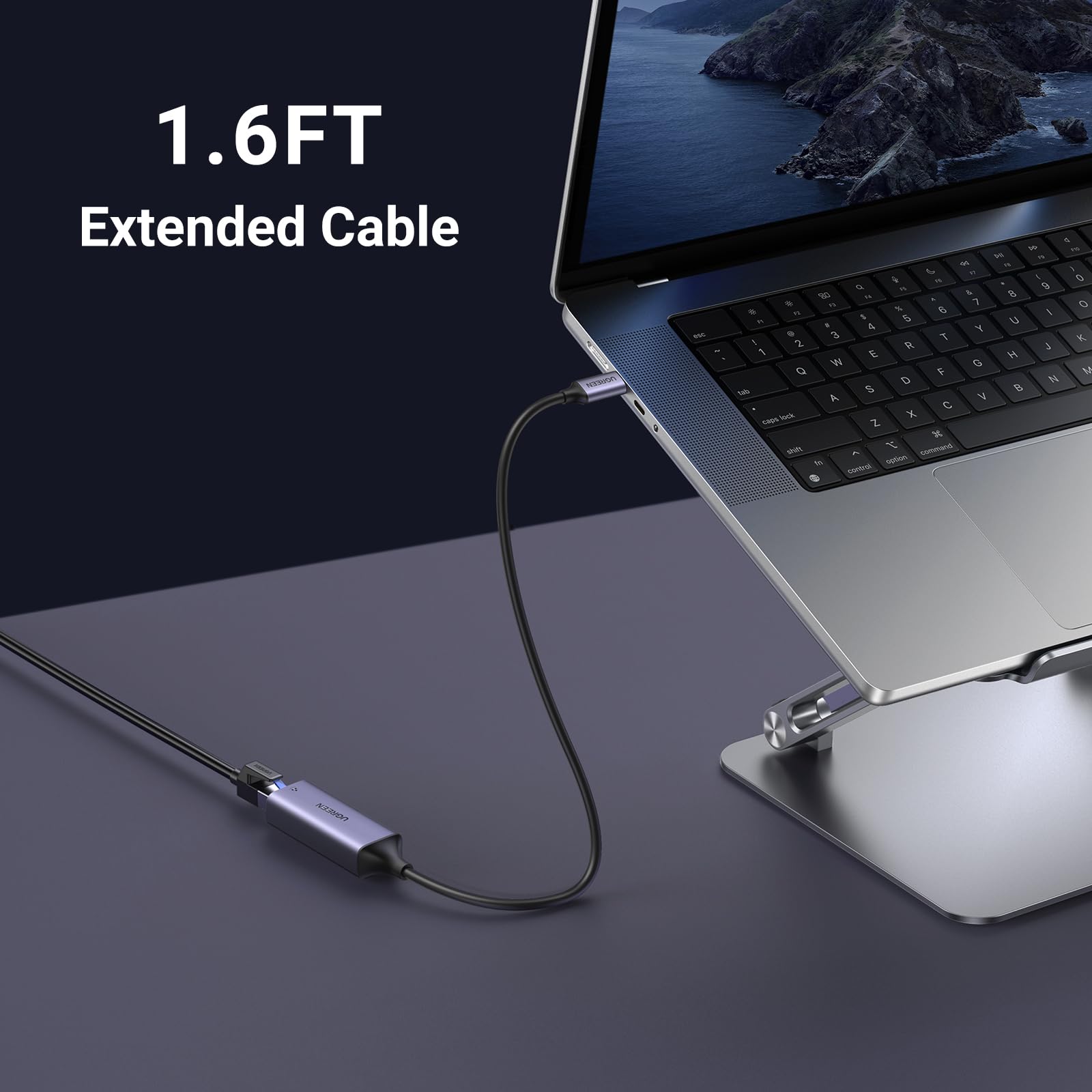 Ugreen Usb C To Ethernet Adapter, 1.6Ft Gigabit Rj45 To Usb 3.0 Type C (Thunderbolt 3) Ethernet Lan Network Adapter, Compatible