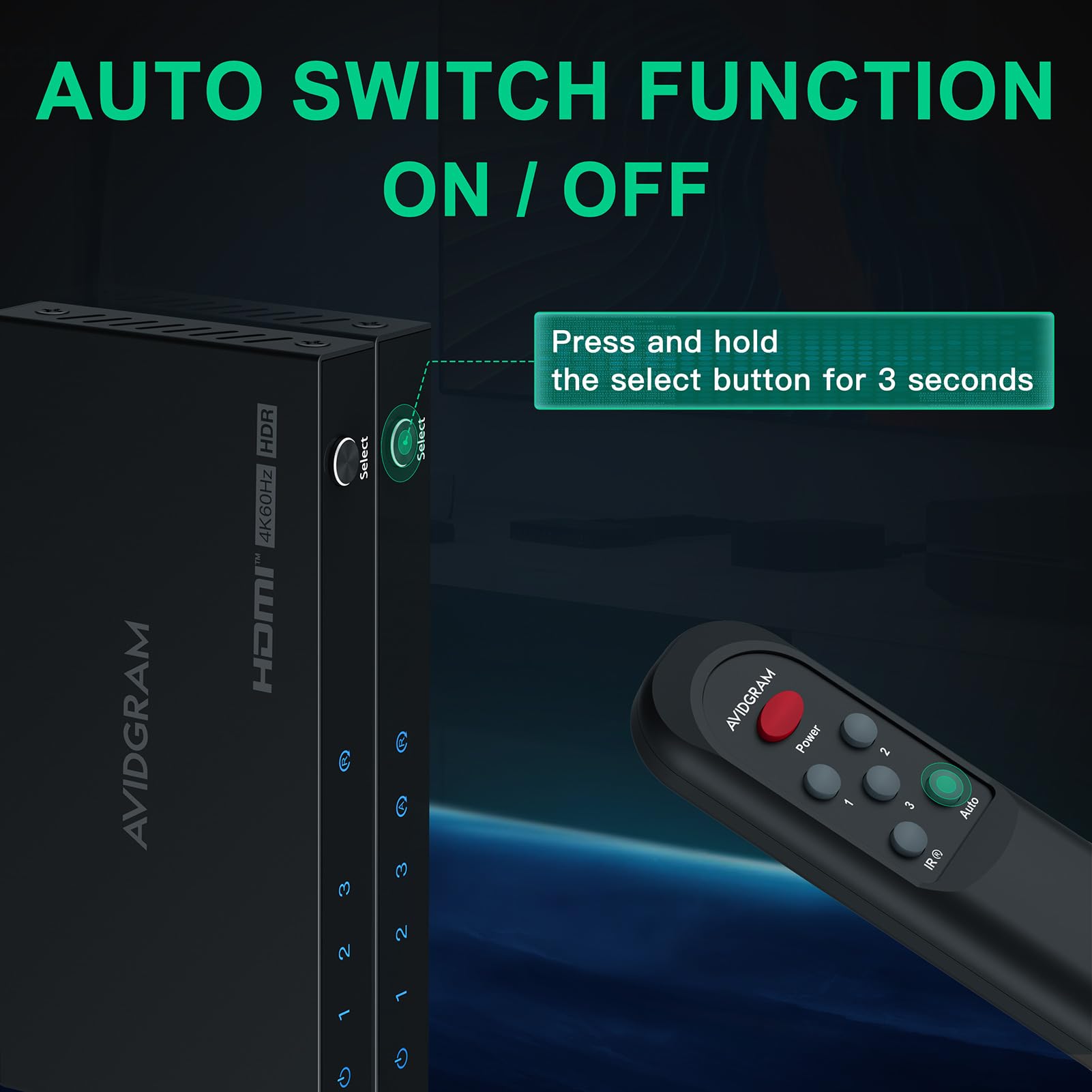 3 Port Hdmi Switch 4K 60Hz, Avidgram Hdmi 2.0 Switcher 3 In 1 Out Selector Box With Ir Remote Control Support Hdcp 2.2 Hdr10 3D