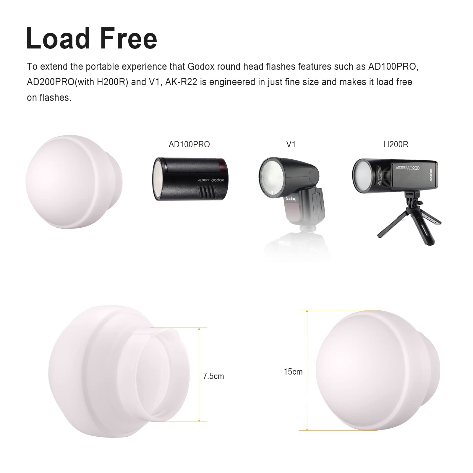 Godox Ak R22 Collapsible Diffusion Dome, Diffuser For Godox V1/ V1Pro Round Head Flash, Godox Ad100Pro, Godox H200R