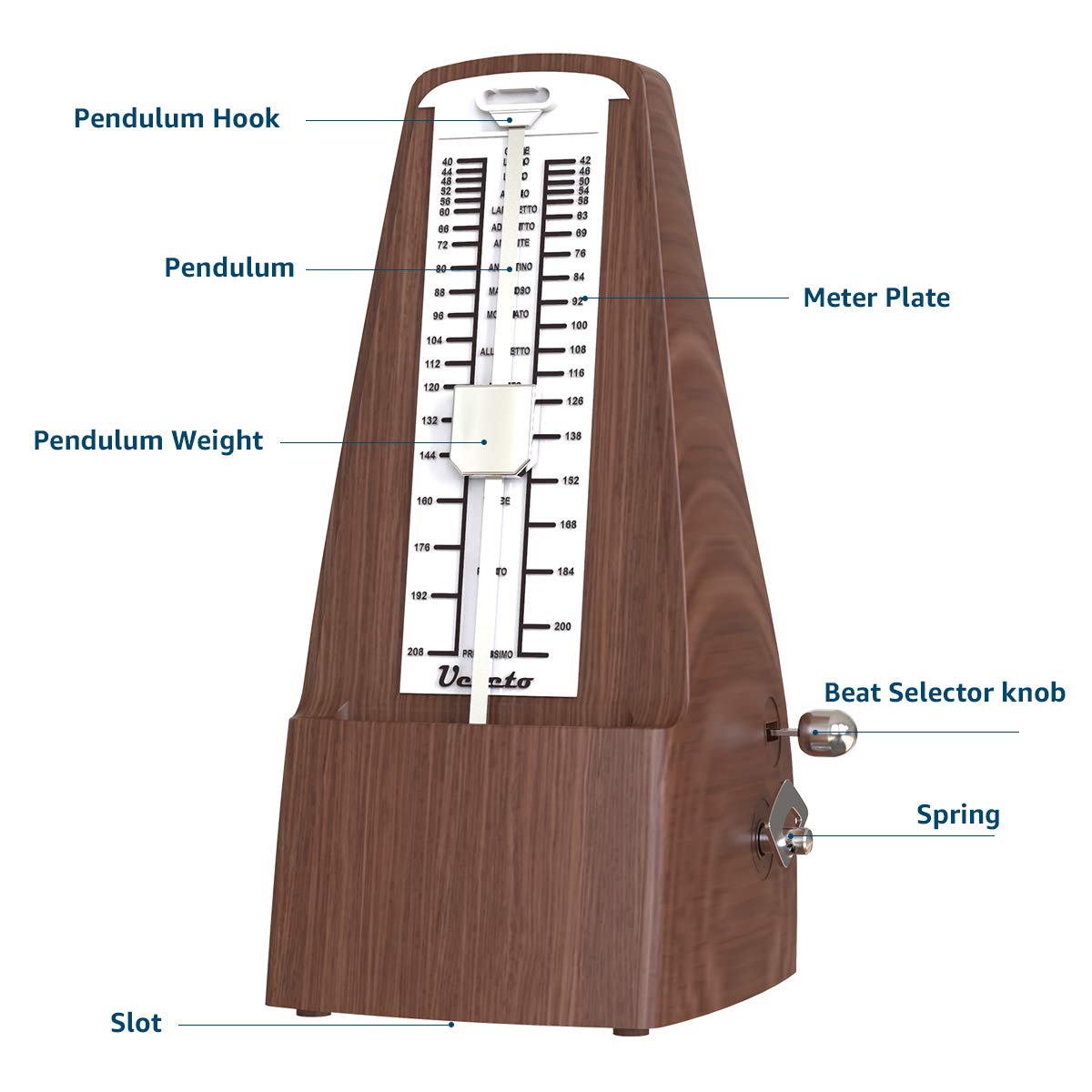 Mechanical Metronome Wood Grained Loud Sound/High Precision/No Batteries Needed/For Piano/Guitar/Violin/Drum And Other Instrumen
