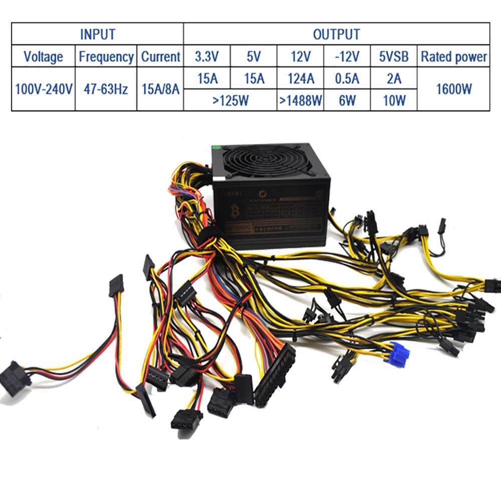 Hvvh 20+4 Pin Silent Noise Reduction Miner/Pc Gpu Atx 1600W Power Supply 87 Plus Gold Designed For Us Voltage 110V 1600W Mining