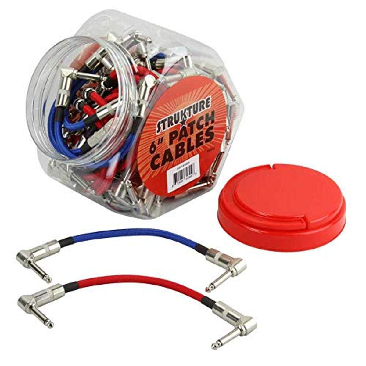 6-in Woven Right Angle Cables, in 48pc. Fishbowl Display: Blue/Red