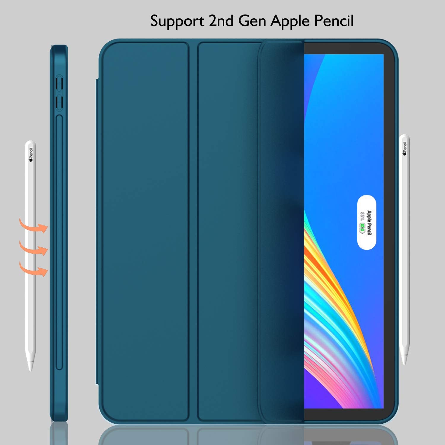 Imieet New Ipad Pro 12.9 Case 2022(6Th Gen)/2021(5Th Gen) With Pencil Holder [Support Ipad 2Nd Pencil Charging/Pair],Trifold Stand Smart Case With Soft Tpu Back,Auto Wake/Sleep(Teal)