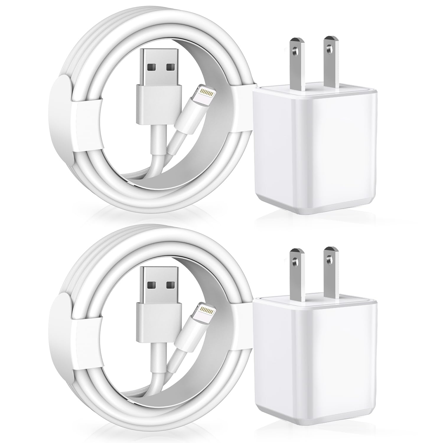 [Apple Mfi Certified] Iphone Charger, 2Pack Lightning Cable Apple Charging Cords &Fast Quick Usb Wall Charger Travel Block Plug