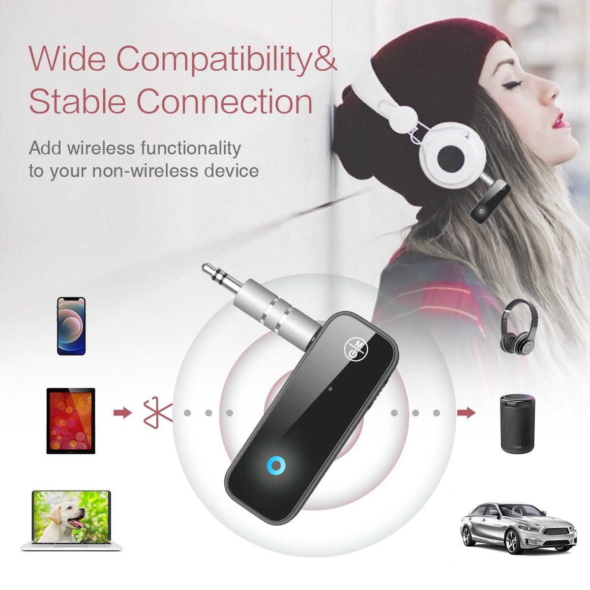 Loficoper Bluetooth Aux Adapter For Car, Bluetooth Receiver For Car, 2 In 1 Wireless Bluetooth Transmitter Receiver With 3.5Mm A