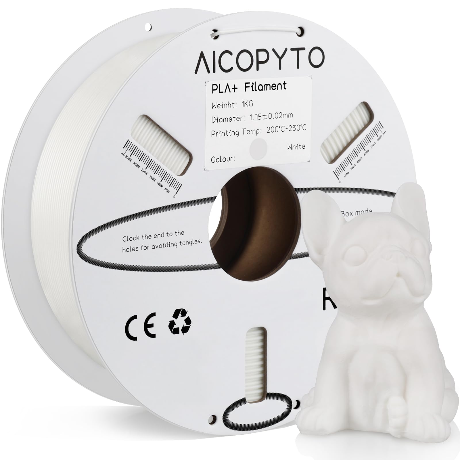 AICOPYTO Pla Plus(Pla+) Filament 1.75mm, Tougher and Stronger 3D Printer 1KG Spool (2.2lbs) White Pla+ Filament Dimensional Accu