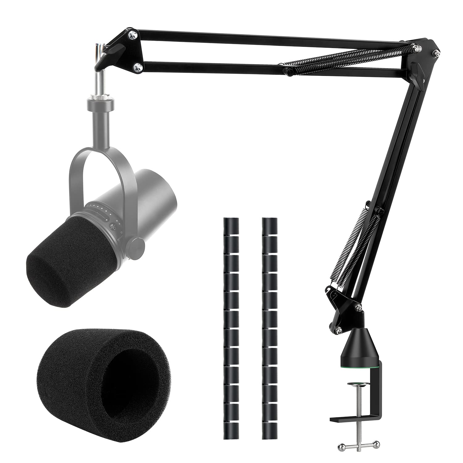 For Shure MV7 Boom Arm - Upgraded Mic Arm with Reduce Wind Noises Mic Foam Cover, Mic Stand with Cable Management, 3/8 to 5/8 Ad