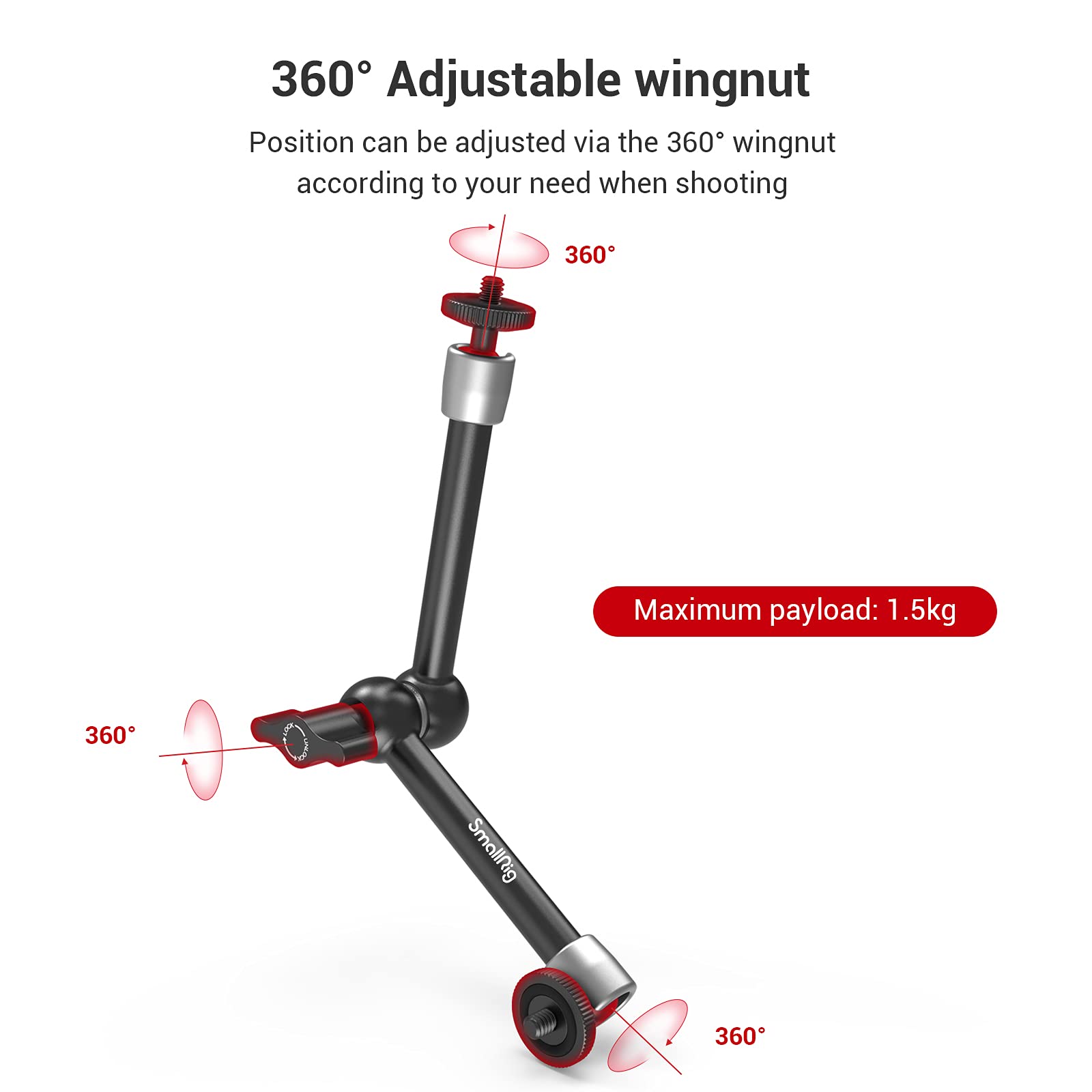 Smallrig Clamp W/ 1/4'' And 3/8'' Thread And 9.8 Inches Adjustable Friction Power Articulating Magic Arm With 1/4'' Thread Screw