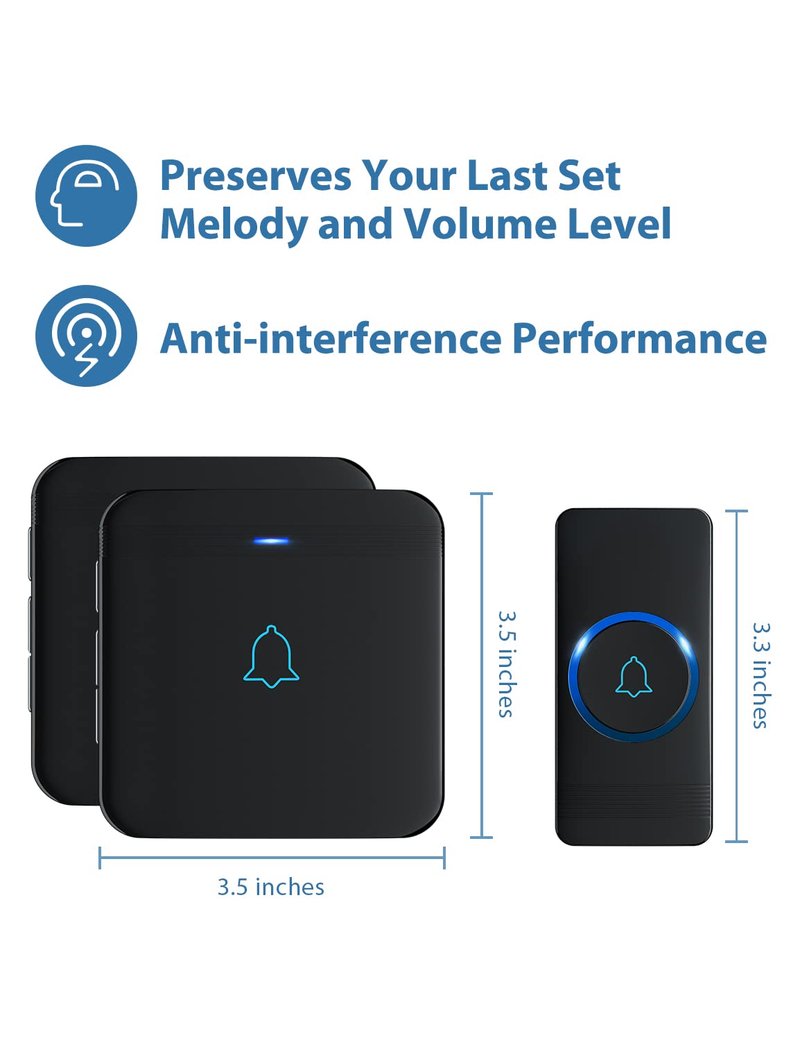 Wireless Doorbell, Avantek D 3B Waterproof Door Chime Kit Operating At Over 1300 Feet With 2 Plug In Receivers, 52 Melodies, Cd