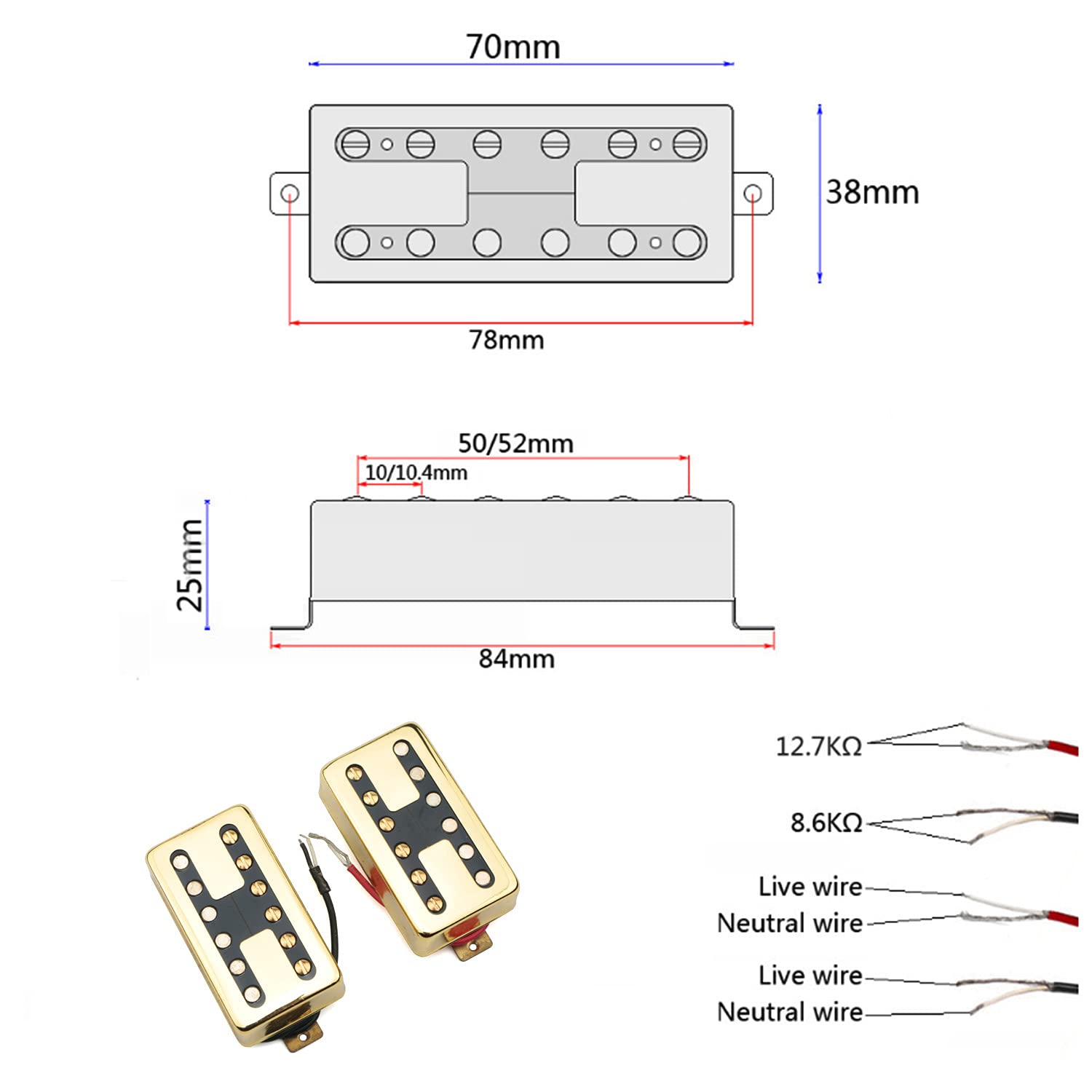 Swhmc Electric Guitar Pickup Double Coil Humbucker Neck And Bridge Pickup Set Lp Les Paul Guitar Gold