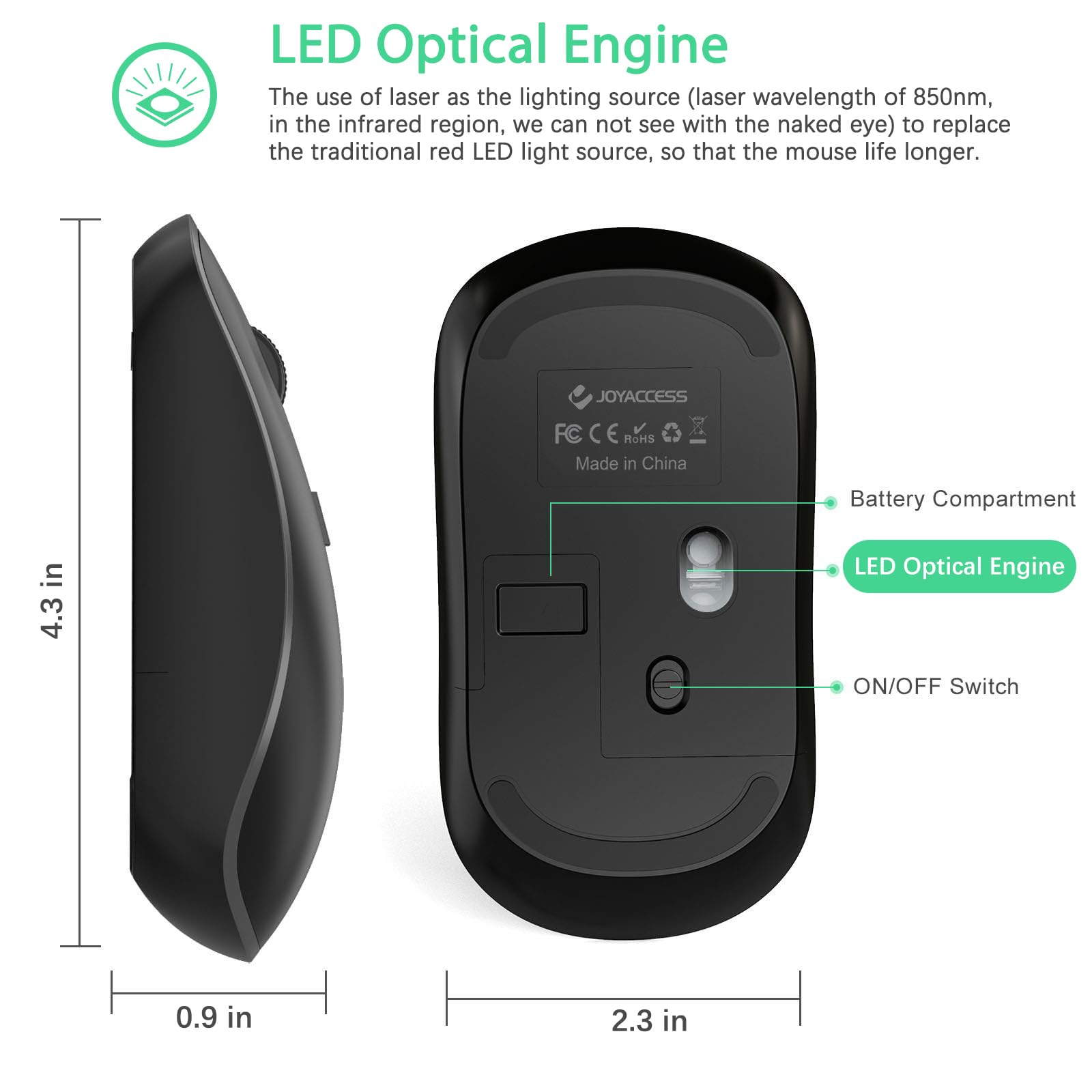 Joyaccess Wireless Mouse, 2.4G Portable Slim Silent Computer Mouse Wireless With Usb Nano Receiver, 2400 Dpi, For Notebook, Lapt