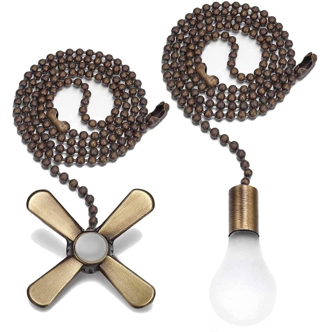 Ceiling Fan Pull Extension Chain With Recognizable Fan And Bulb Cord, Made From Rustproof Brass And Decorative Frosted Glass (Le
