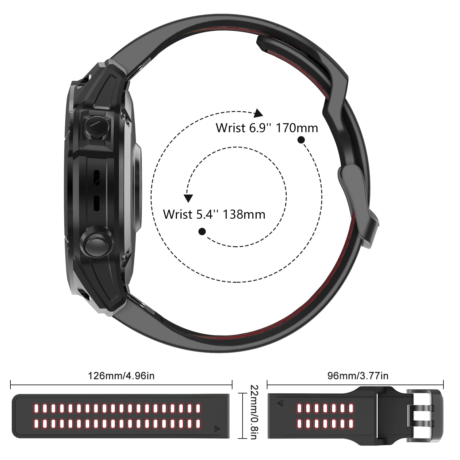 Overstep Compatible With Garmin Fenix 7 Band, 22Mm Easy Fit Sport Silicone Strap For Fenix 5/Fenix 5 Plus/Fenix 6/Fenix 6 Pro Sm