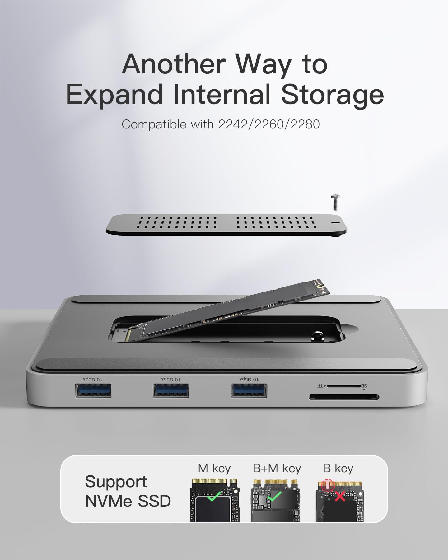 Inateck USB C Hub DK2001-S, 8-in-1 Aluminium Docking Station, Compatible with iMac 24" 2021/2023, Silver, USB 3.