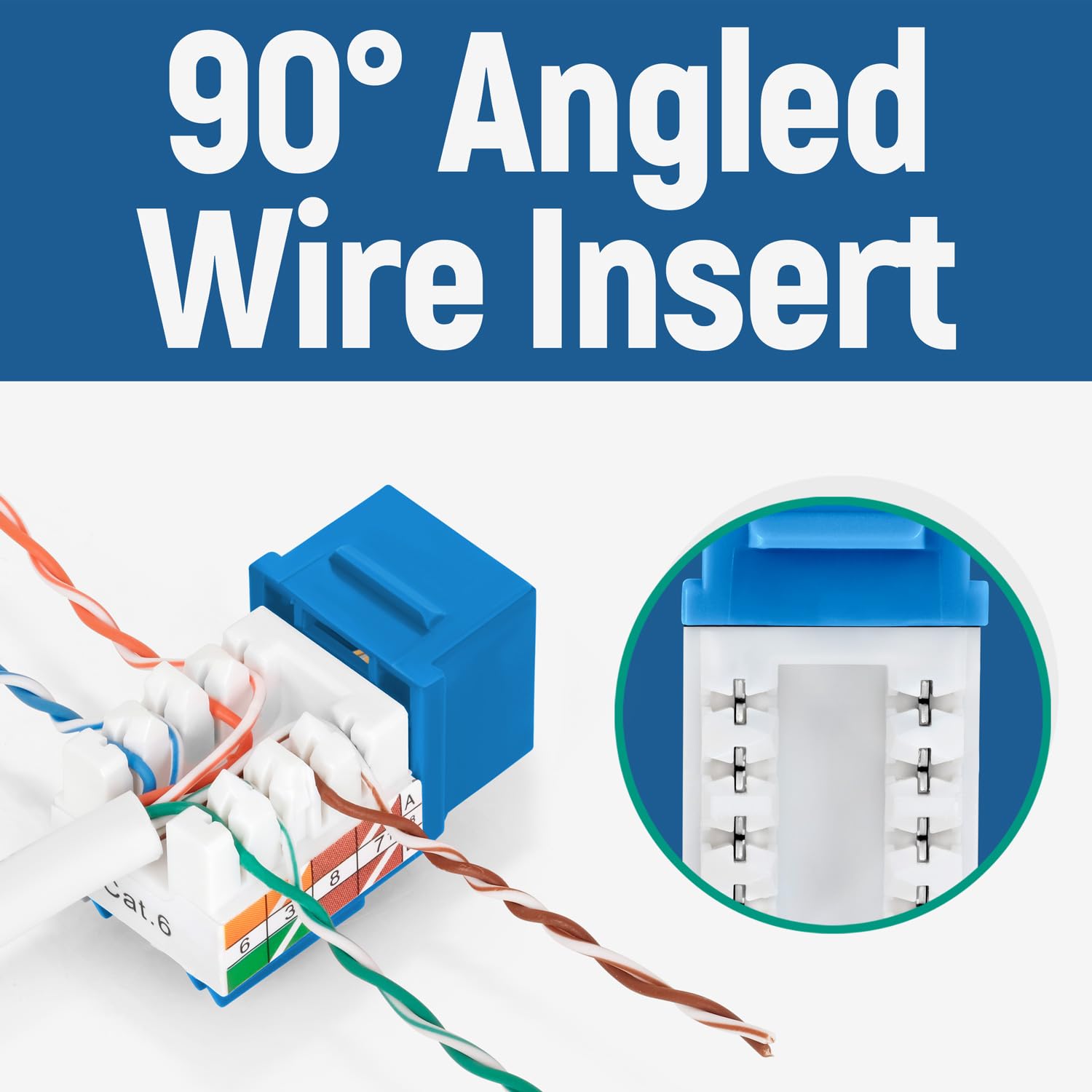 Everest Media Solutions 90 Angled Cat6 Keystone Jack In Blue   Slim Profile Rj45 Ethernet Connector   Compatible With 90 Angled
