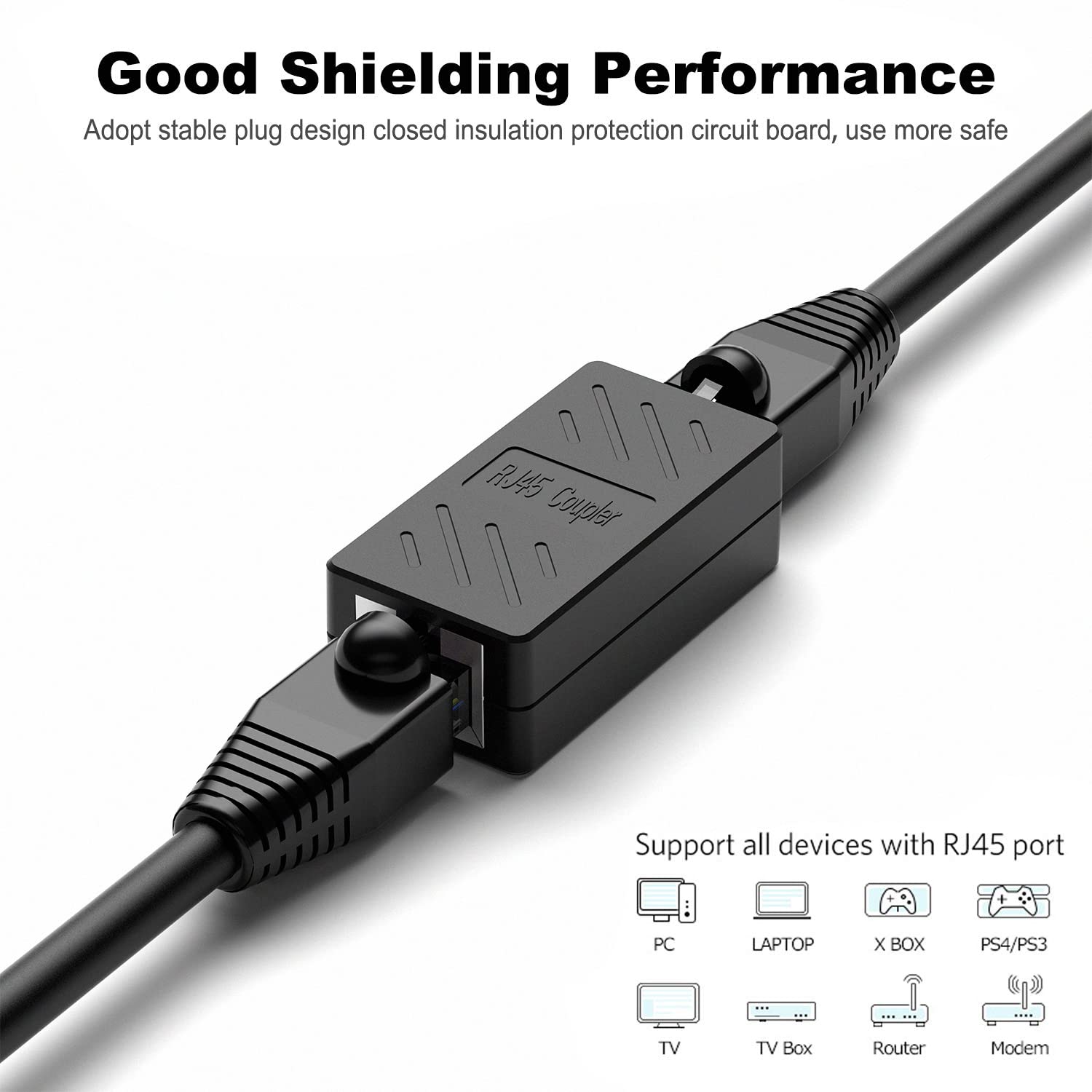 Azduou Rj45 Inline Coupler,Rj45 Coupler, Network Coupler, For Cat7/Cat6/Cat5E/Cat5 Ethernet Cable Extender Connector   Female To Female, Black 10 Pack
