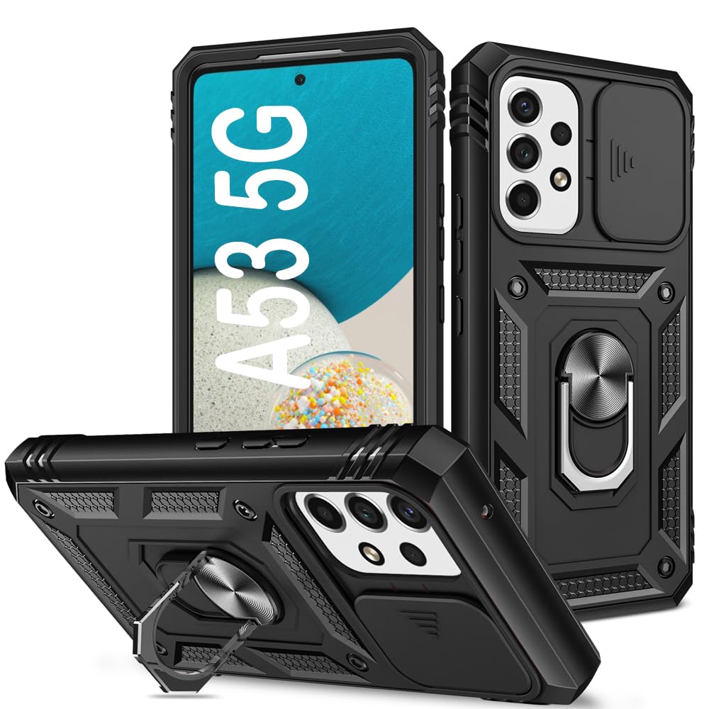 PASNEW Phone Case for Samsung A53 5G,360 Kickstand & Slide Camera Cover,Military Rugged Heavy Duty Full Body Shockproof Hard She