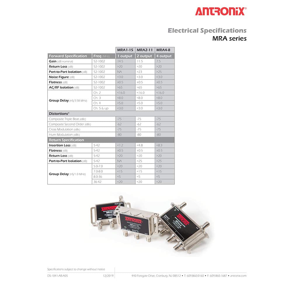 Amplifier, Cable Tv Rf Broadband 15Db Gain One Output 5 1002Mhz W/ Power Adapter