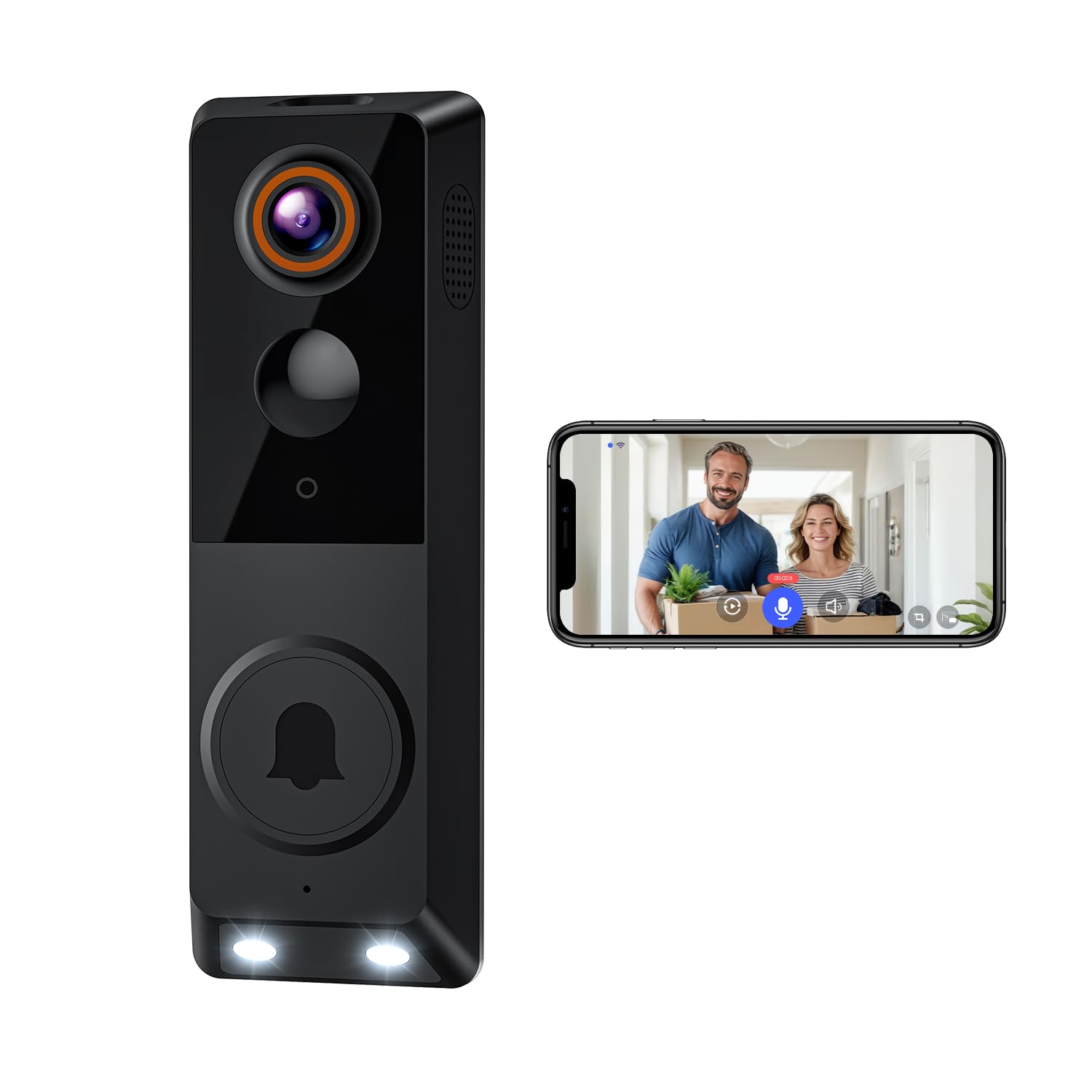 Wireless Video Doorbell Camera, Battery Powered, Live View, Cloud Storage, AI Human Detection, Night Vision, Two Way Audio, Indo