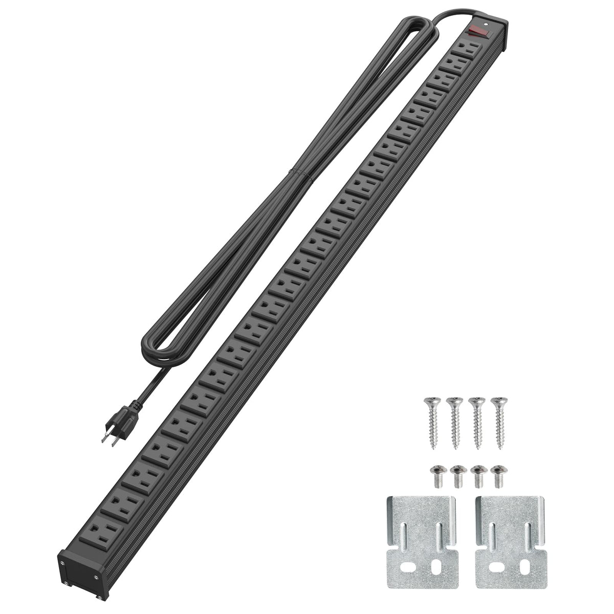 24 Outlet Metal Power Strip, Extra Long Heavy Duty Power Strip With 10Ft Extension Cord, Mountable Power Strip For Warehouse Gar